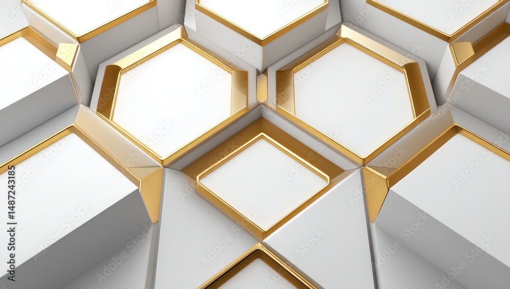 Wall mural 3d smart led panel with angular white and gold led grid layout, creating a contemporary design.