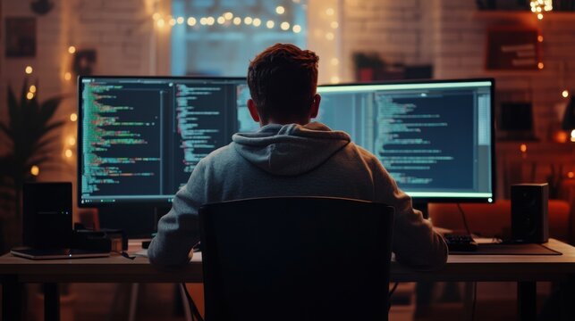 Programmer Coding Classes. Web Developer Coder In Office.
