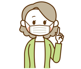マスクをしているおばさん、おばあさん、高齢女性のイラスト