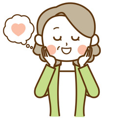 うっとりと想像をしているおばさん、おばあさん、高齢女性のイラスト