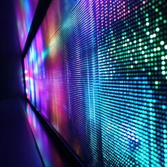 3D LED panel icon featuring rapid color transitions, pulsing through various vibrant hues.