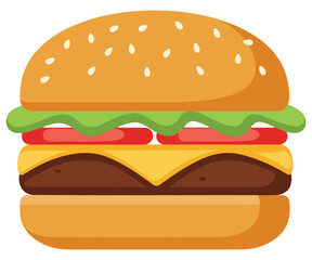 Burger isolated on a white background. Cartoon icon for package design. Vector illustration of tropical fruits in flat style