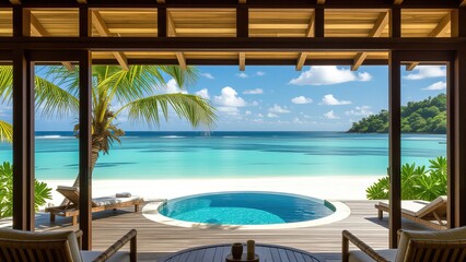 Obraz premium Tranquil Ocean View from Elegant Beachside Villa with Pool
