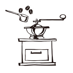 コーヒーミル　珈琲 カフェ　線画 イラスト