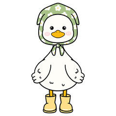 Duck in Green Floral Bonnet and Yellow Boots Clipart