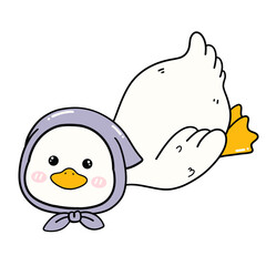 Baby Duck Lying Down with Purple Hood Illustration