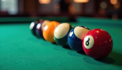 Rack of football-shaped billiard balls on table , indoor, balls, recreation
