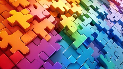Abstract rainbow puzzle pieces connecting in a cheerful composition