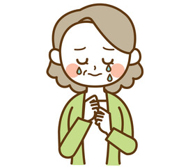 泣いているおばさん、おばあさん、高齢女性のイラスト