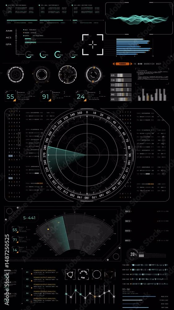 Poster motion graphic of blue color sonar radar screen searching an object with futuristic hud ui technolog
