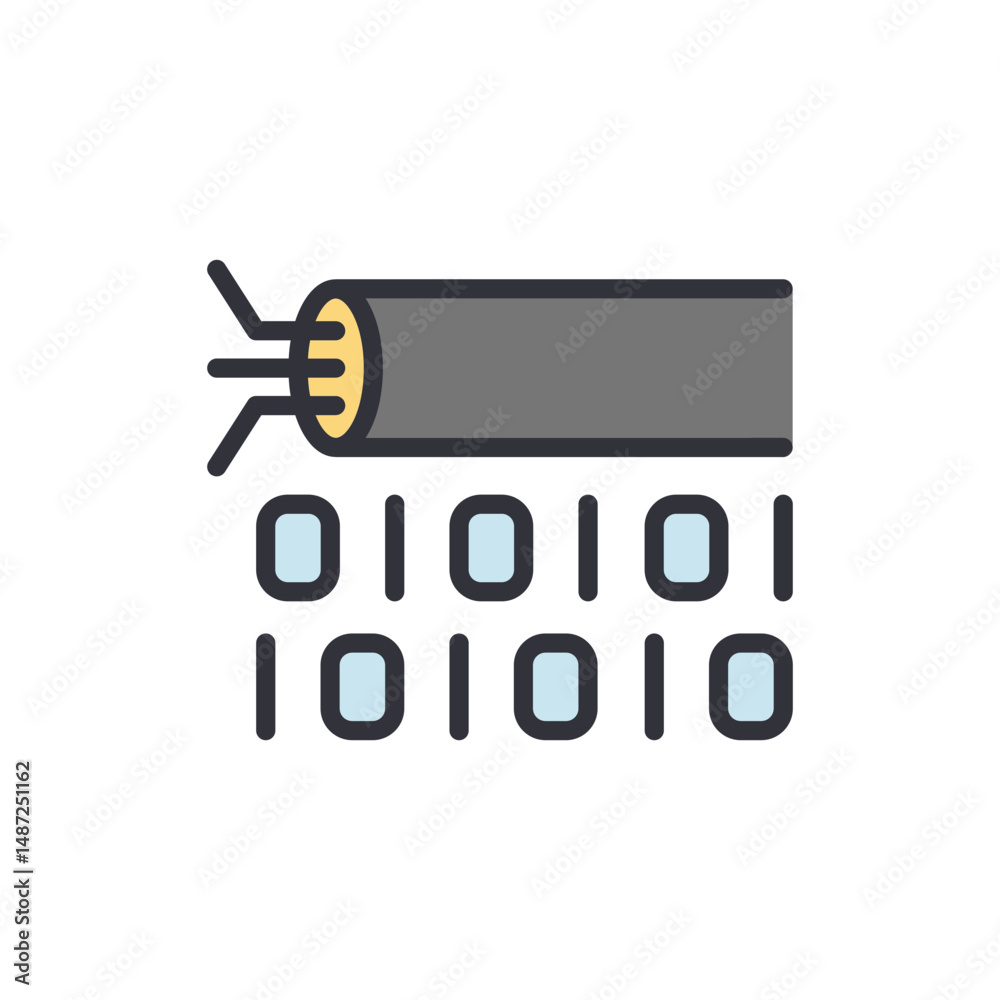 Poster digital data stream with binary code and fiber optic cable