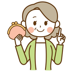 財布を持っているおばさん、おばあさん、高齢女性のイラスト