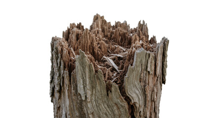 Close-Up of a Broken and Weathered Wooden Post on a Transparent PNG Background , wood, post, broken, splintered, weathered, stump, log, tree, timber, texture, natural, organic