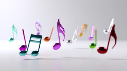 Colorful array of musical notes are floating in the air. The notes are of various sizes and colors, creating a vibrant and lively atmosphere. Concept of joy and creativity
