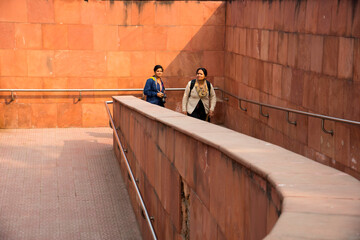Woman Tourist visit to Red fort.