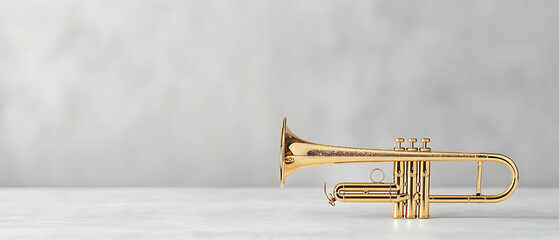 Fototapeta premium Gold Trumpet On Light Gray Background