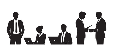 Office Roles Icon Set Vector Black Silhouettes of Managers Secretaries IT Staff HR and Sales Representatives
