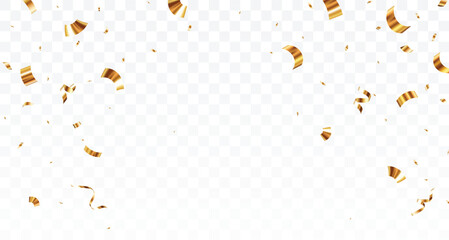 Flying Gold confetti and ribbon banner, isolated on transparent background