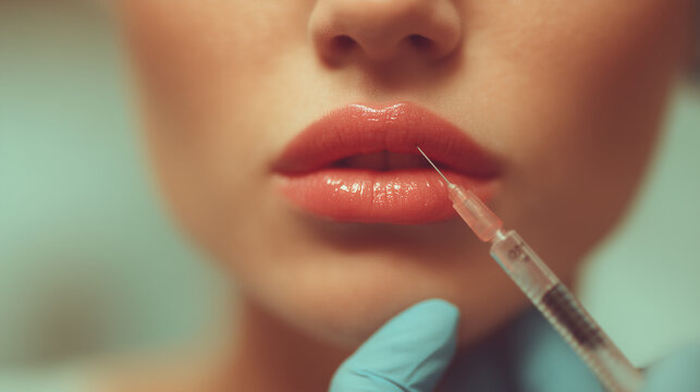cosmetic lip injection botox procedure close-up – perfect for illustrating aesthetic treatments, beauty clinic advertisements, plastic surgery brochures, or dermatology presentations	
