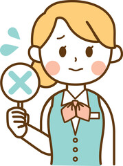 不正解を発表する受付スタッフの女性のイラスト