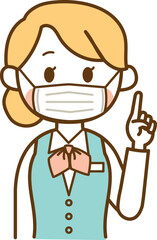 マスクをしている受付スタッフの女性のイラスト
