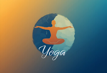 Harmonious Yoga Studio Logo: Stylized Figure in Balanced Pose within a Split Orange and Blue Circle with Elegant Calligraphic 'Yoga' Text for Wellness and Mindfulness Branding.

