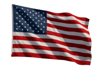 A flag blowing in the wind with vibrant colors and gentle ripples, isolated on transparent background.