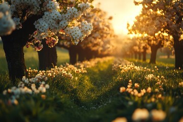 Spring Canopy in Full Bloom: A Vibrant Tapestry of Pink and White Flowers