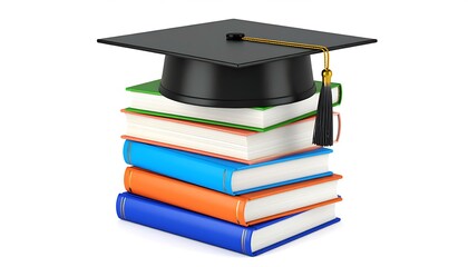 Graduation Cap Atop Stacked Books Education, Knowledge, Success