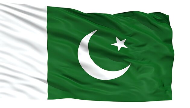 Pakistan Flag Green, White, Crescent Moon, Star, National Symbol, Waving Fabric, Islamic Republic, S