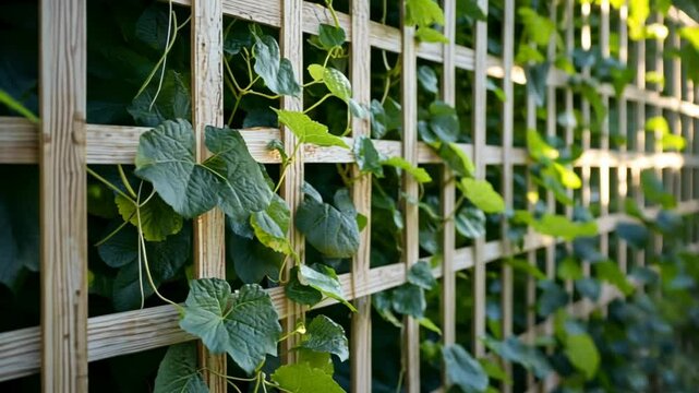 A vibrant trellis supporting lush green leaves, evoking tranquility.