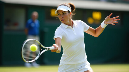 Tennis Player in Plain White Outfit &ndash; Professional Action Shot