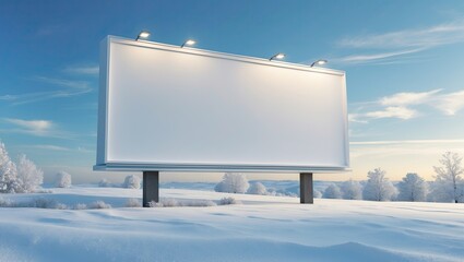 Obraz premium Blank Winter Billboard Mockup Covered in Snow Landscape