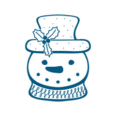 Hand drawn outline snowman design element. Holiday ornament sketch doodle.Vector illustration for decorate Christmas cards, banners, background