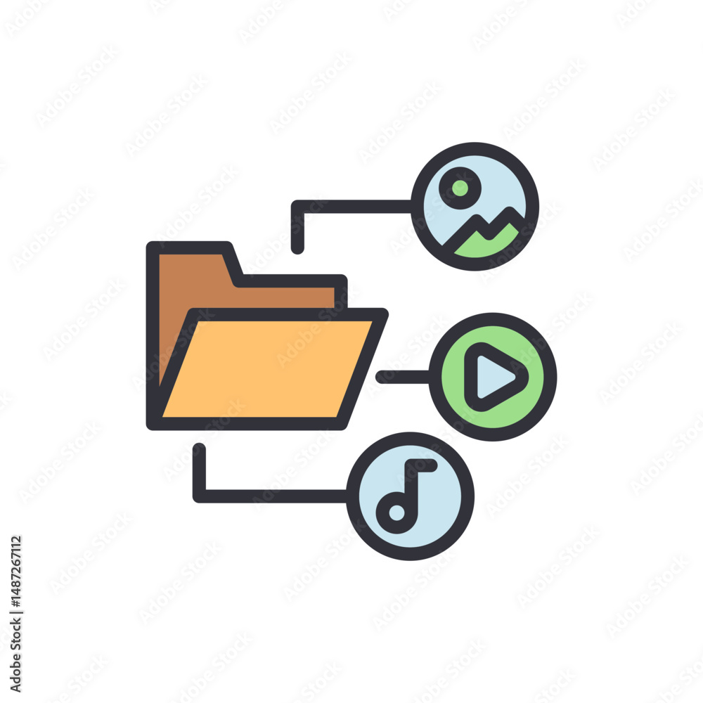 Poster creative representation of a folder containing multimedia data files
