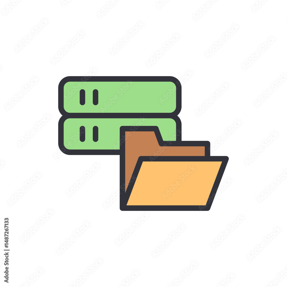 Poster digital server network with data folder vector illustration