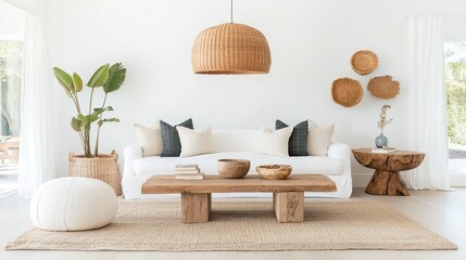 A beautifully decorated living room displaying minimalist design and style