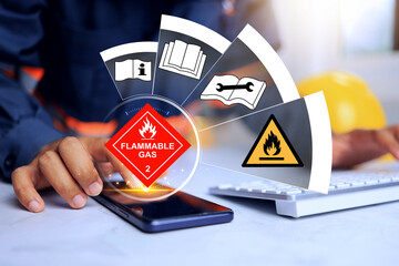 Technician check information for flammable gas warning label and information appliance when charge...