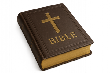 A bible with a cross on top isolated on transparent background.