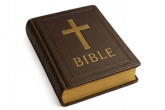 A bible with a cross on top isolated on transparent background.