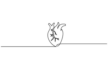 Single continuous line art anatomical human heart silhouette. Healthy medicine concept design,  one sketch outline drawing vector illustration, Human heart one line colored continuous drawing