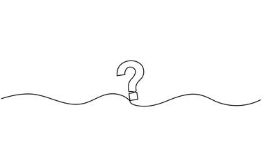 Question mark one line art, hand drawn asking sign, idea continuous contour. Query FAQ concept, finding answer.  Quest, quiz concept. Vector illustration.