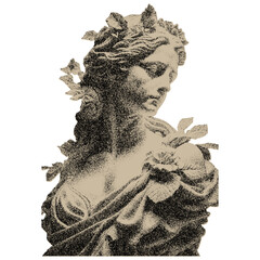 Marble statue of Greek goddess. Nude female torso of antique sculpture engraving style. Sculpture portrait vector