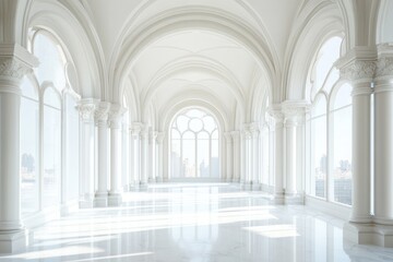 Naklejka premium Serene White Palace Hallway: A Vision of Architectural Elegance
