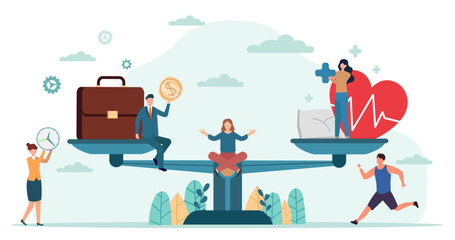 health work people balance job money sleep comparison business stress healthy life employees concept measurement equality health work illustration