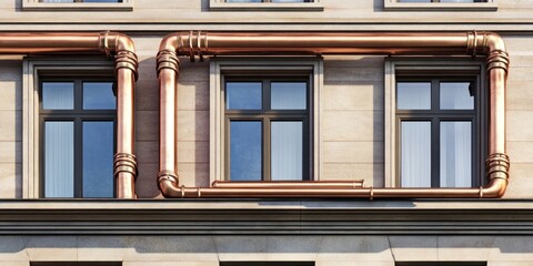 Obraz premium Architectural Detail: Copper Pipes and Elegant Facade