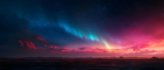 Obraz premium Colorful Aurora Over City Skyline At Dusk