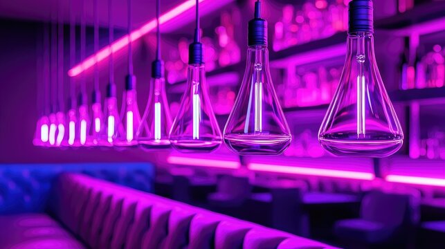 Glowing purple lights illuminating a stylish and modern interior space