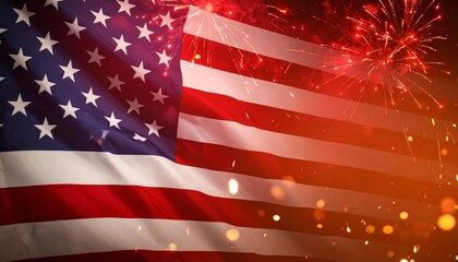 United States flag with fireworks exploding behind it, fourth of july, , american flag and stars