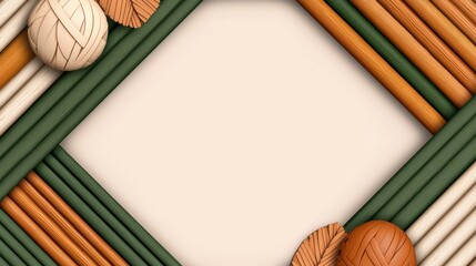 Abstract Autumnal Frame with Cylindrical Shapes and Leaves